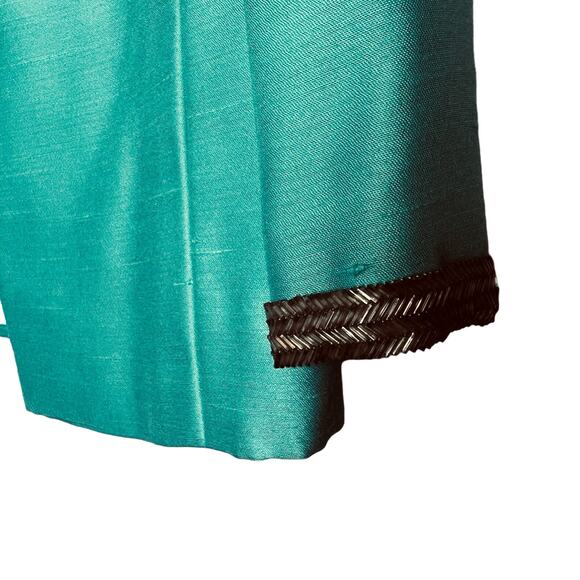 Vintage 60s Size Medium Mod Aqua Shantung Dress Jacket Suit Set Silver Beading - Picture 15 of 16